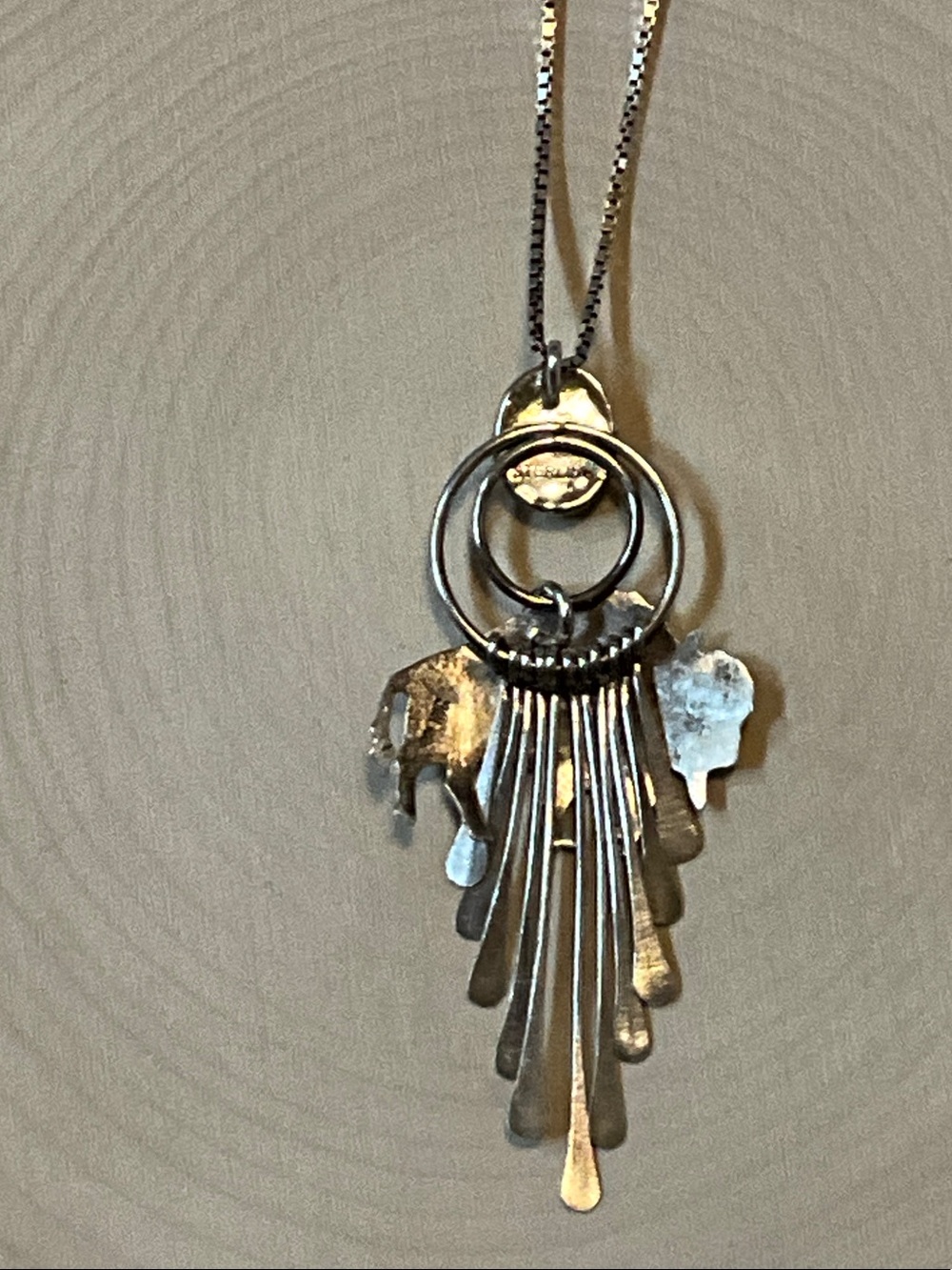 Sterling Silver Buffalo Pendant Necklace with Multicolor Inlay - Picture 5 of 14